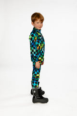 Two Piece Thermal Underwear Blue Checkered Print-4