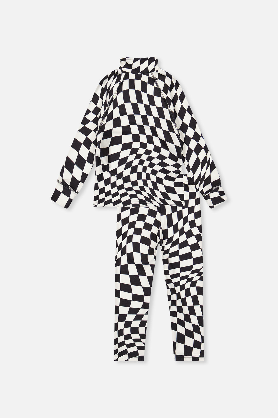 Two Piece Thermal Underwear White Checkered Print-4