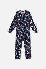 Baby One Piece Thermal Underwear Blue Floral Print-0