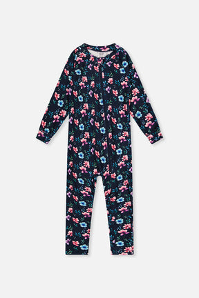 Baby One Piece Thermal Underwear Blue Floral Print-0