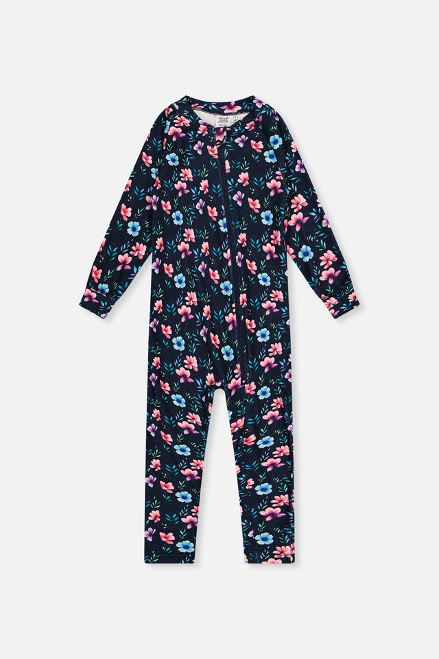 Baby One Piece Thermal Underwear Blue Floral Print-0