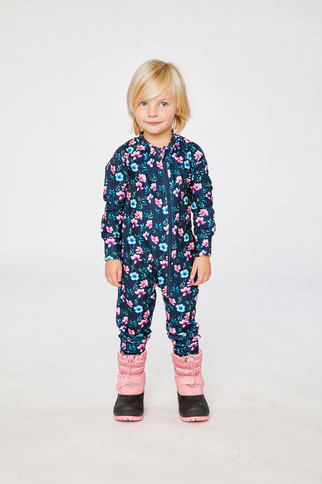 Baby One Piece Thermal Underwear Blue Floral Print-1