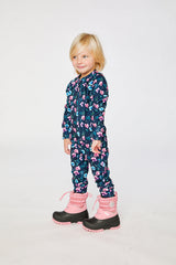 Baby One Piece Thermal Underwear Blue Floral Print-2