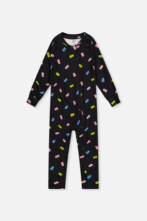 Baby One Piece Thermal Underwear Black Printed Gummy Bears-0