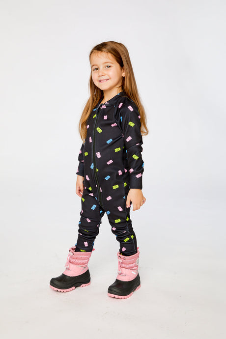 Baby One Piece Thermal Underwear Black Printed Gummy Bears-2