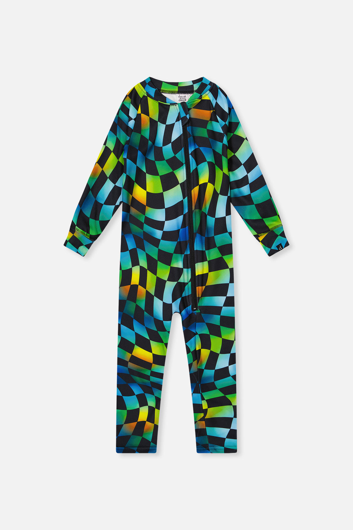 Baby One Piece Thermal Underwear Blue Checkered Print-0