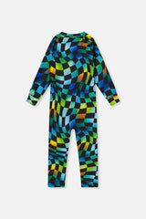 Baby One Piece Thermal Underwear Blue Checkered Print-1