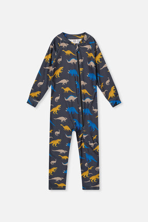 Baby One Piece Thermal Underwear Grey And Blue Dinosaur Print-0