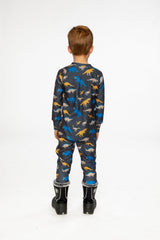 Baby One Piece Thermal Underwear Grey And Blue Dinosaur Print-3