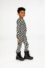 Baby One Piece Thermal Underwear White Checkered Print-2