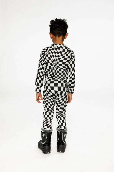 Baby One Piece Thermal Underwear White Checkered Print-3