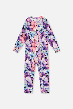 One Piece Thermal Underwear Purple Floral Print-0