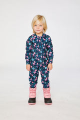 One Piece Thermal Underwear Blue Floral Print-1