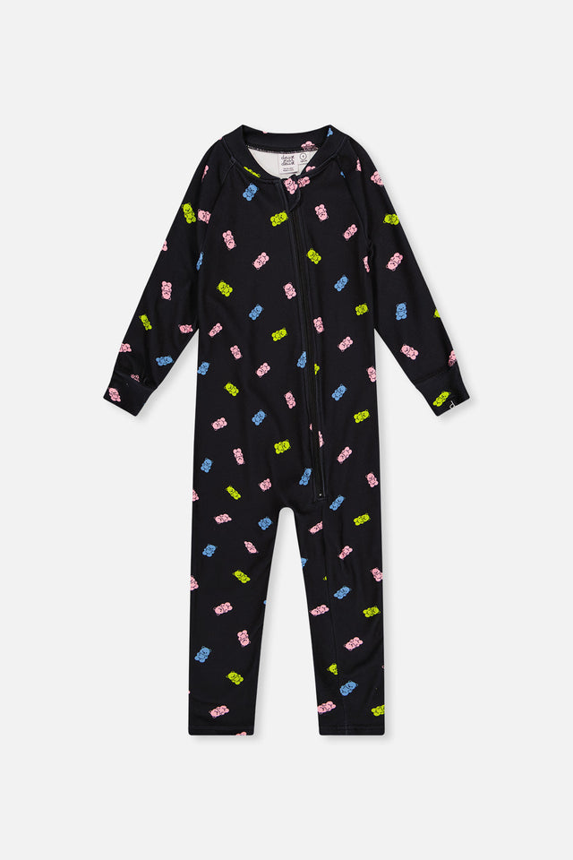 One Piece Thermal Underwear Black Printed Gummy Bears-0