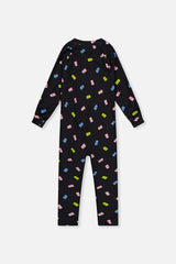 One Piece Thermal Underwear Black Printed Gummy Bears-4