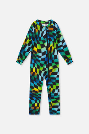 One Piece Thermal Underwear Blue Checkered Print-0