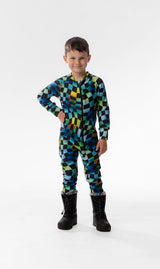 One Piece Thermal Underwear Blue Checkered Print-1