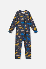 One Piece Thermal Underwear Grey And Blue Dinosaur Print-0