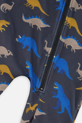 Deux par Deux One Piece Thermal Underwear Grey And Blue Dinosaur Print