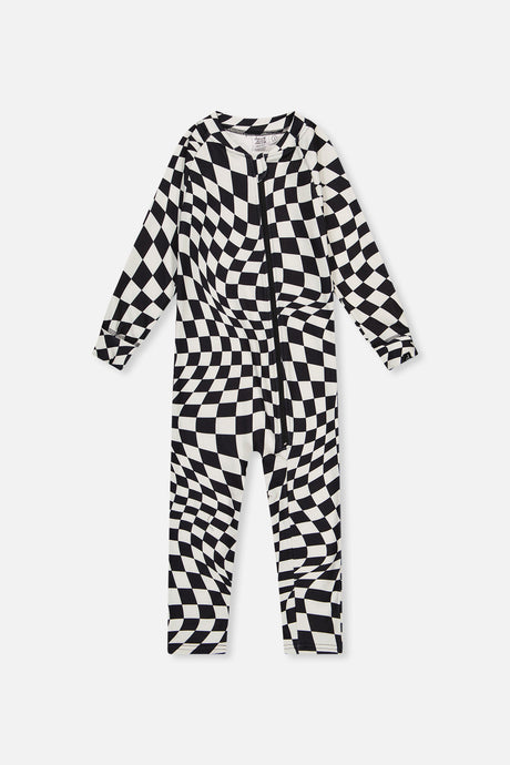 One Piece Thermal Underwear White Checkered Print-0