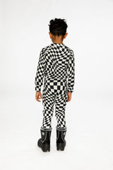 One Piece Thermal Underwear White Checkered Print-3