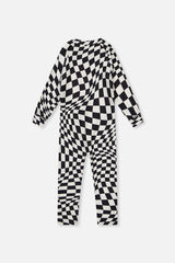 One Piece Thermal Underwear White Checkered Print-4
