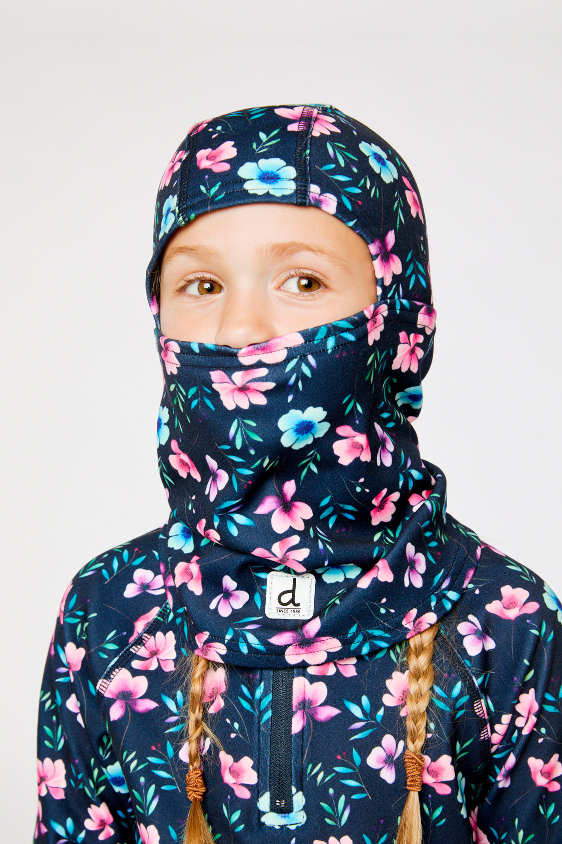 Brushed Jersey Balaclava Blue Floral Print-1