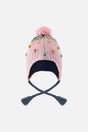 Winter Peruvian Knit Hat With Pompom Pink And Blue Jacquard-0