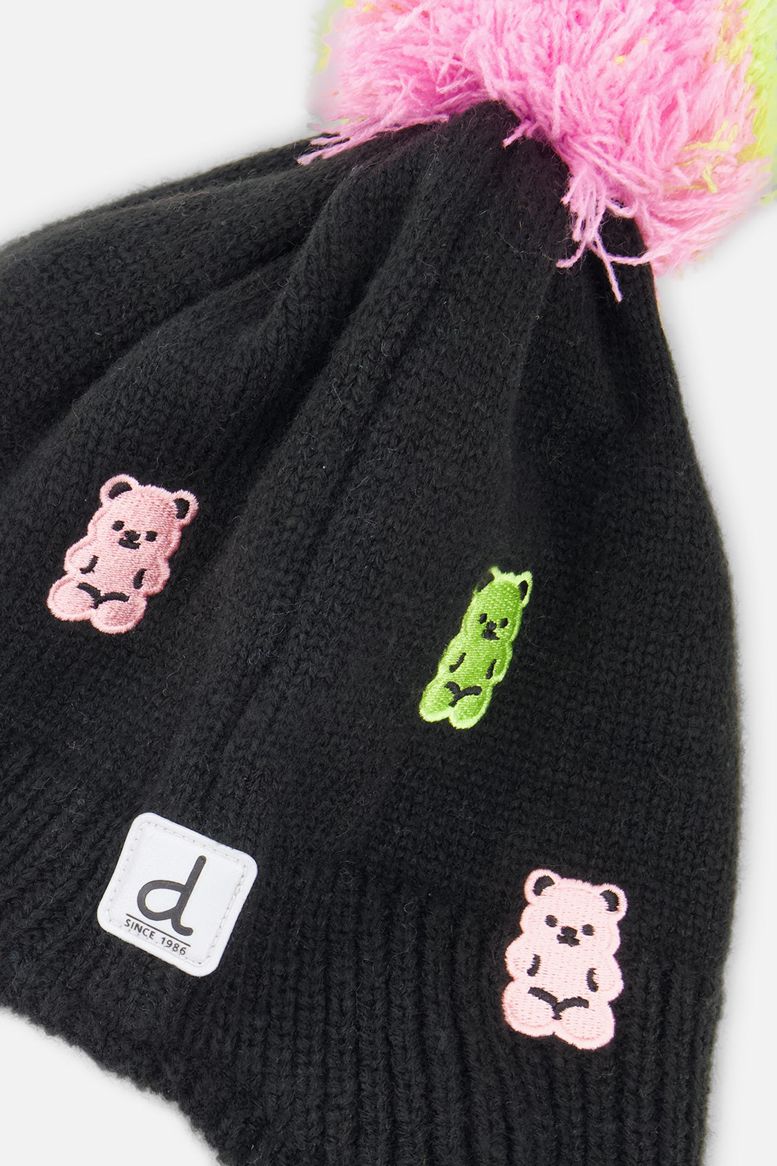 Winter Peruvian Knit Hat With Pompom Black, Pink, Blue And Green-4