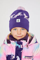 Winter Knit Hat With Pompom Purple And Blue-1