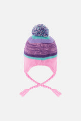 Winter Peruvian Knit Hat With Pompom Mauve And Blue Jacquard-3