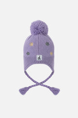 Winter Peruvian Knit Hat Violet With Pompom-1