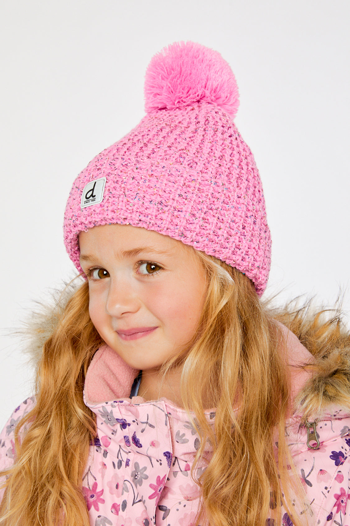 Winter Knit Hat With Pompom Pink-1