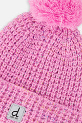Winter Knit Hat With Pompom Pink-3