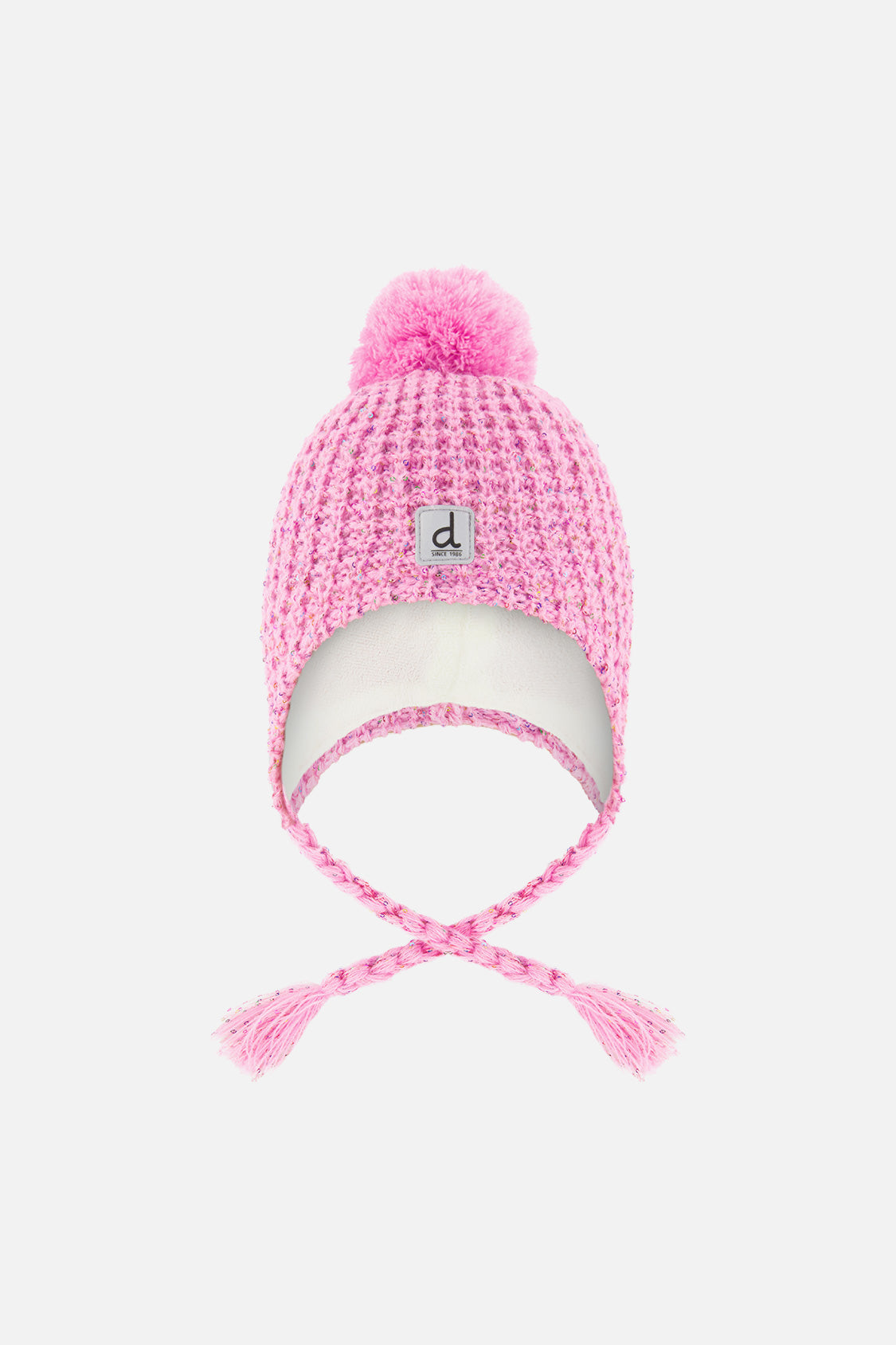 Winter Peruvian Knit Hat With Pompom Pink Multicolored Details-0