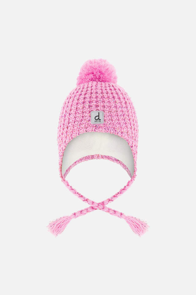 Winter Peruvian Knit Hat With Pompom Pink Multicolored Details-0