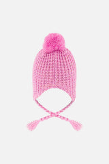 Winter Peruvian Knit Hat With Pompom Pink Multicolored Details-2