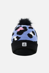 Winter Knit Hat With Pompom Blue Leopard Print-0