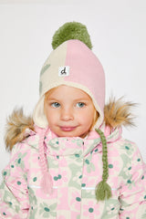 Winter Peruvian Knit Hat With Pompom Lavender Pink And Green-1