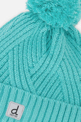 Winter Knit Hat With Pompom Turquoise Blue-3