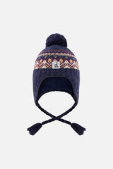 Winter Peruvian Knit Hat With Pompom Blue And Red Jacquard-0