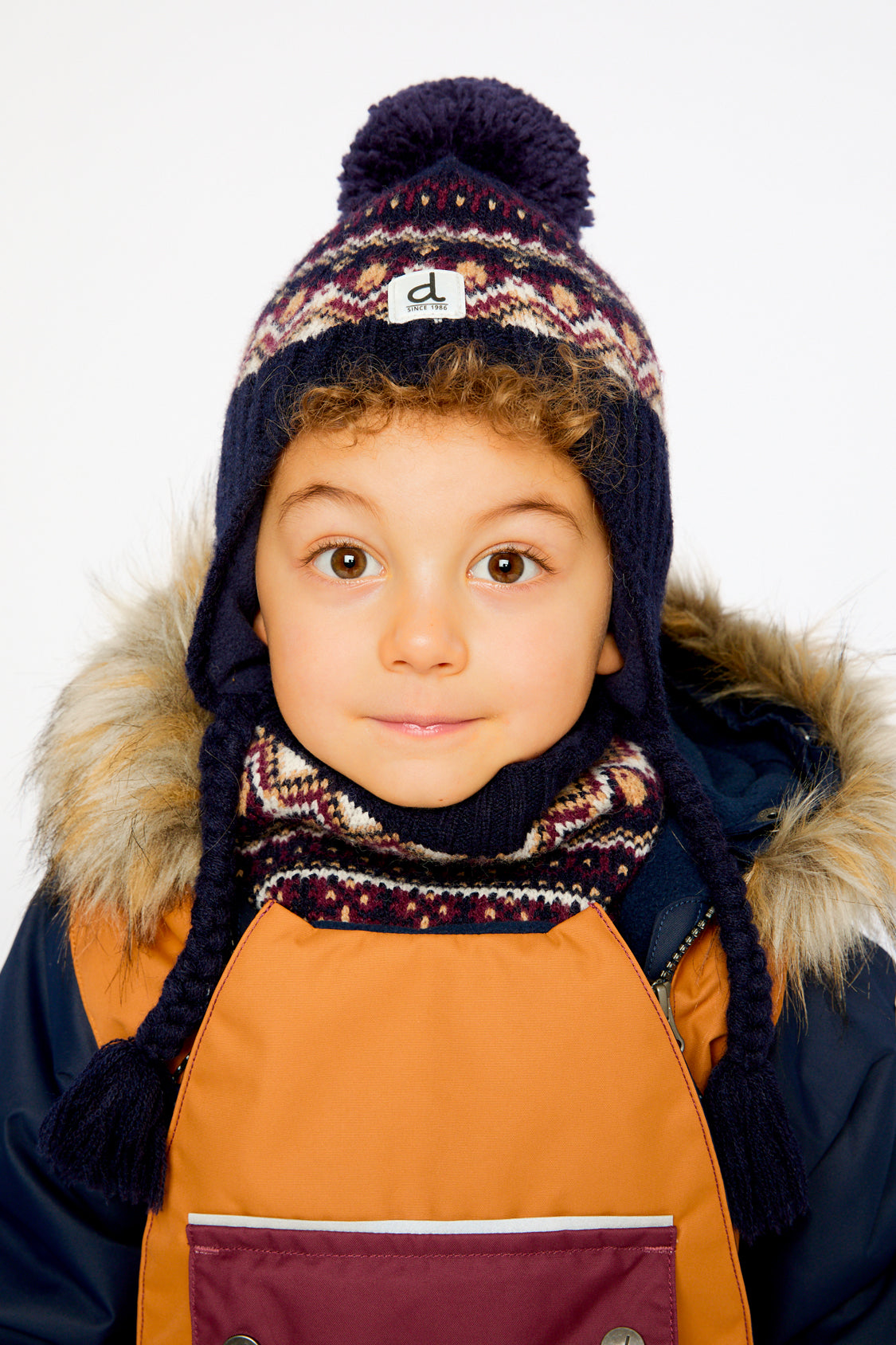 Winter Peruvian Knit Hat With Pompom Blue And Red Jacquard-1