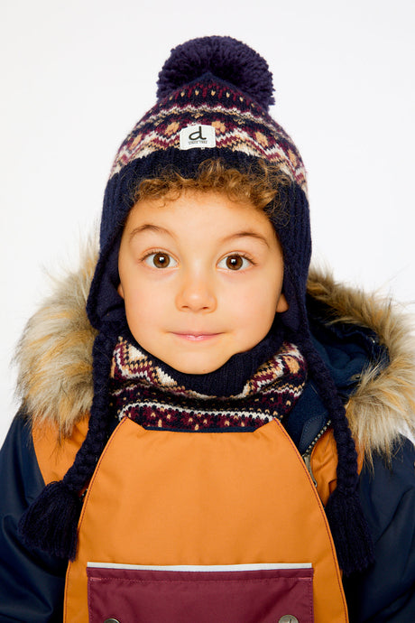 Winter Peruvian Knit Hat With Pompom Blue And Red Jacquard-1