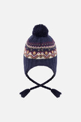 Winter Peruvian Knit Hat With Pompom Blue And Red Jacquard-2