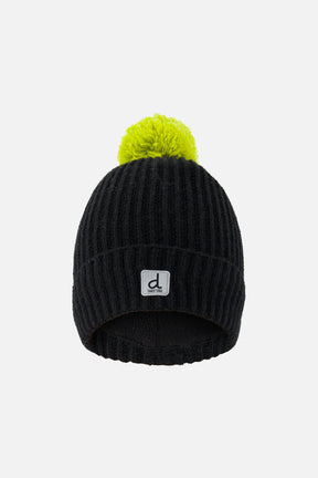 Winter Knit Hat With Pompom Black And Green-0