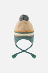 Baby Winter Peruvian Knit Hat With Pompom Beige And Green Jacquard-2