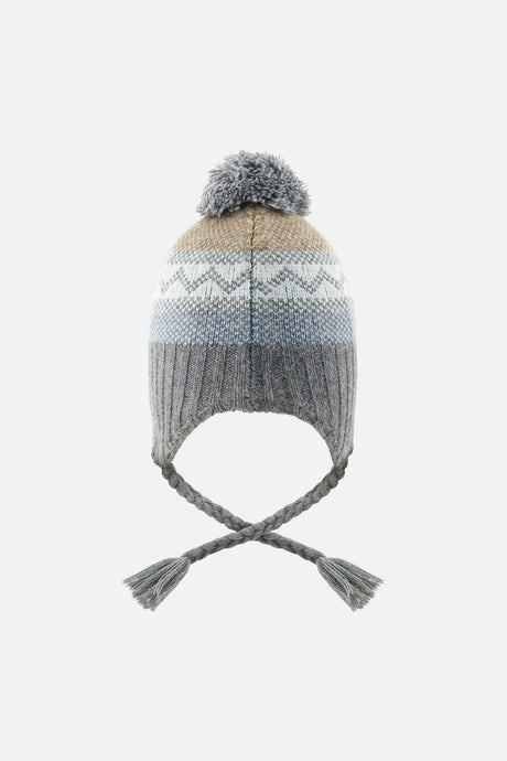 Baby Winter Peruvian Knit Hat With Pompom Grey And Blue Fair Isle-2