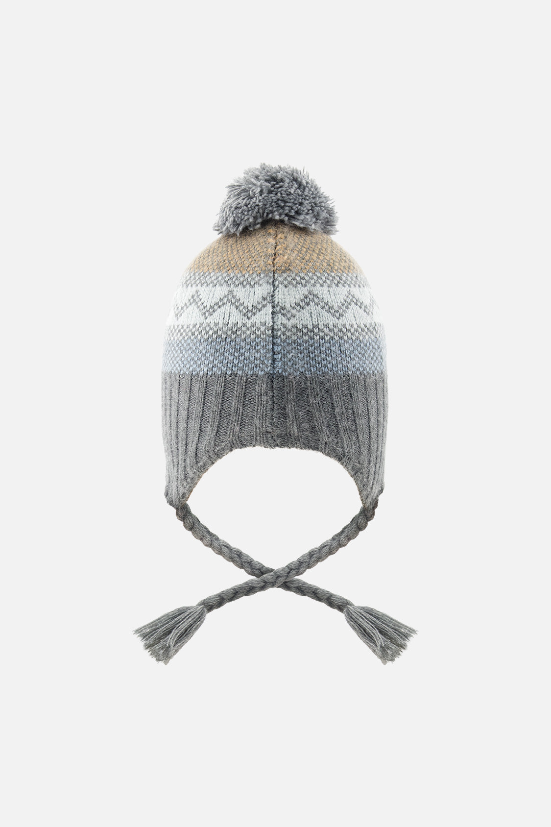 Winter Peruvian Knit Hat With Pompom Grey And Blue Fair Isle-2