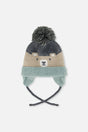 Baby Winter Knit Hat With Teddy Bear Face And Ears Beige And Turquoise-0