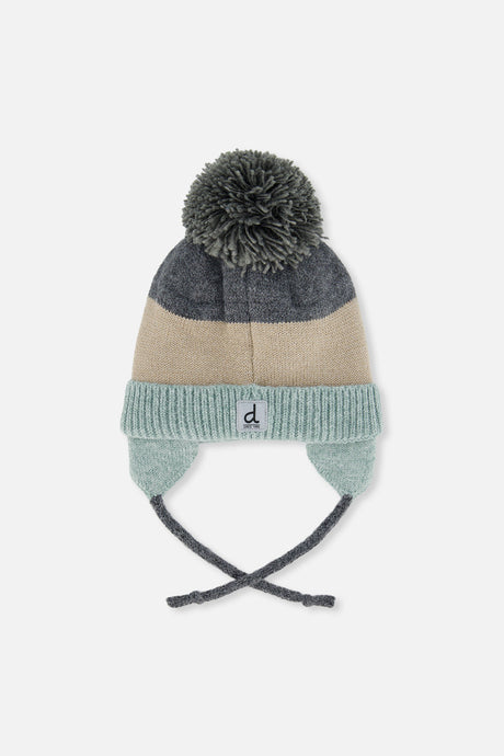 Baby Winter Knit Hat With Teddy Bear Face And Ears Beige And Turquoise-1